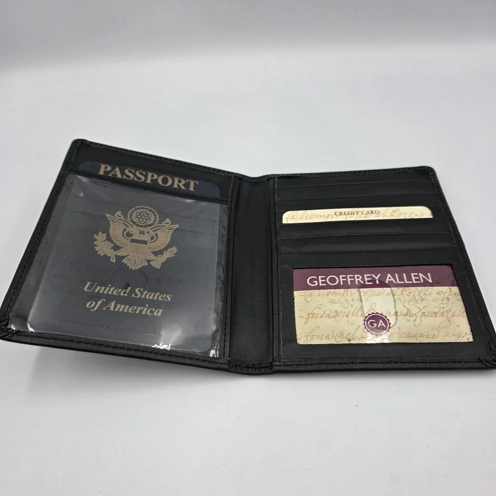 New‎ Geoffrey Allen Genuine Leather Passport Holder Wallet Black